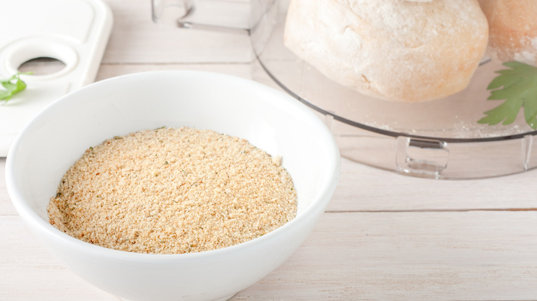 Breadcrumbs and herbs in bowl