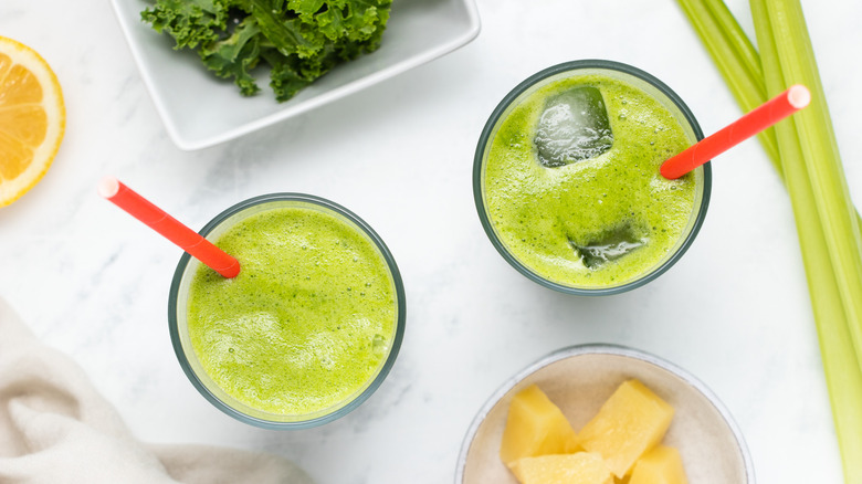 green juice in glasses 