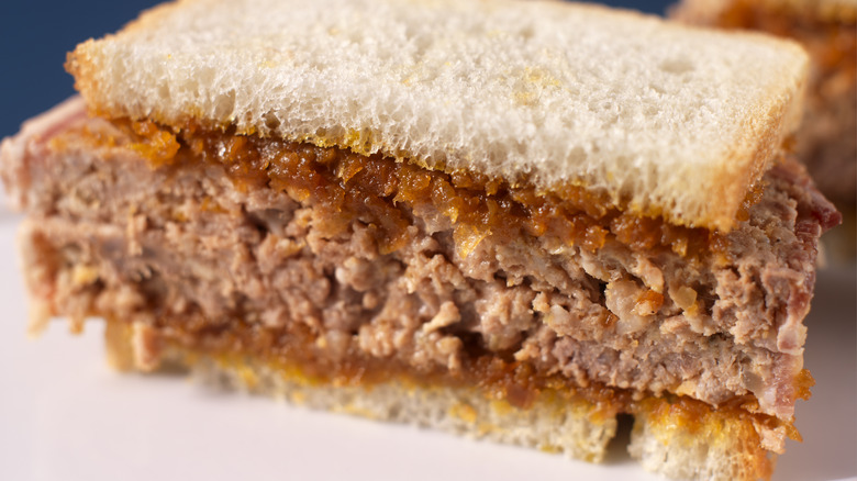 Meatloaf sandwich in white bread