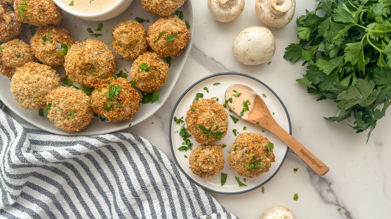 small plate with fried mushrooms