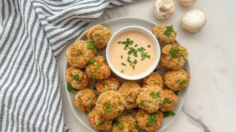 tray of air fried mushrooms