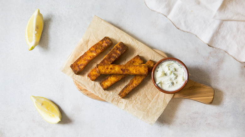 fried paneer sticks on board