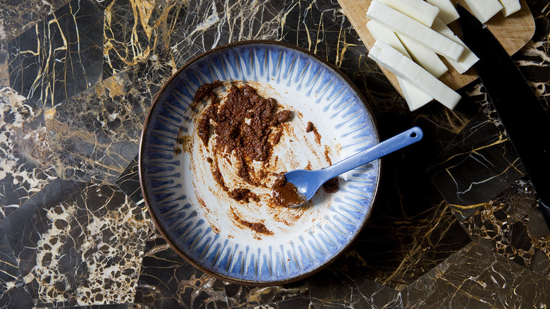 spicy paste in blue dish