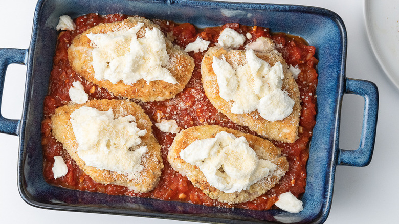 chicken parmesan in baking dish