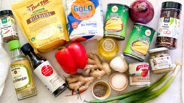 The ingredients for Crispy Baby Corn Chili