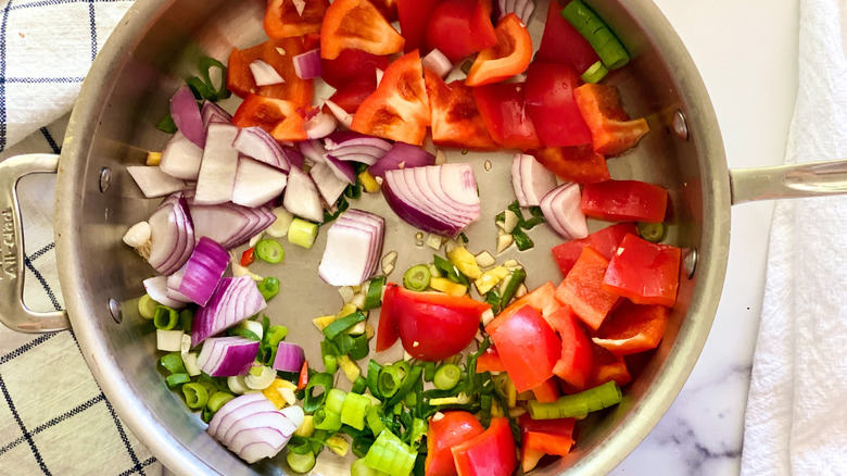 Vegetables cooking in a pot