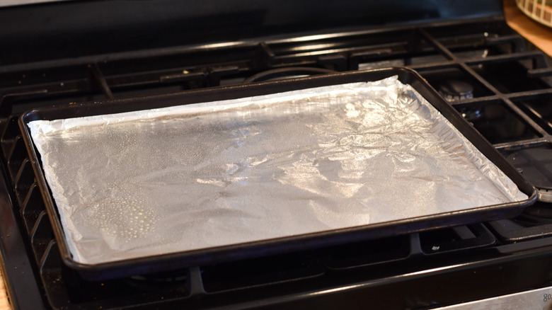 aluminum foil on baking sheet 