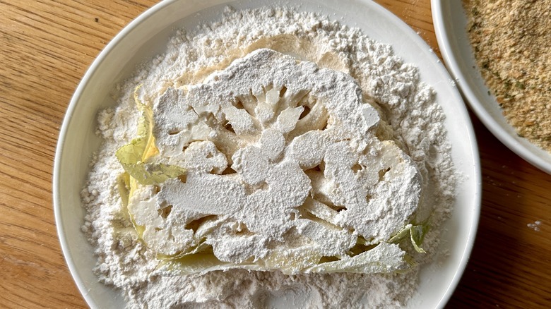 coating cauliflower in breading