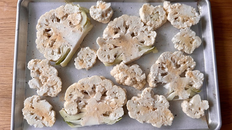 cauliflower steaks on pan