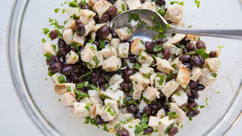 bean chicken mixture in bowl