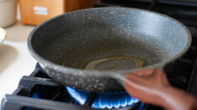 skillet on stove 