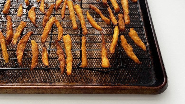 rutabaga fries on wire rack