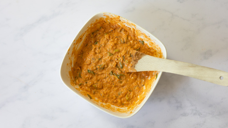 kimchi pancake batter in bowl