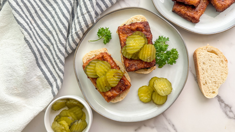 plate with tofu on bread