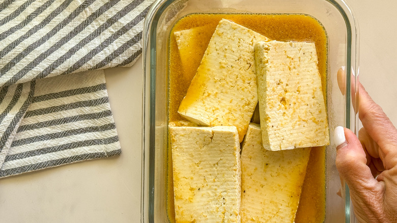 glass container with tofu