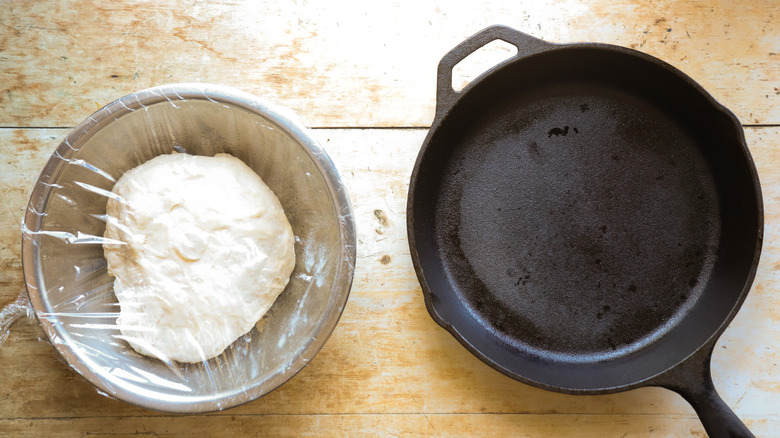 Dough proofing near pan