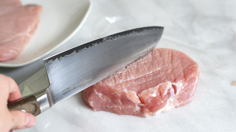 flattening pork loin with knife