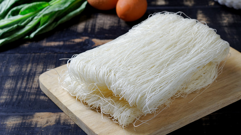 vermicelli rice noodles on a board