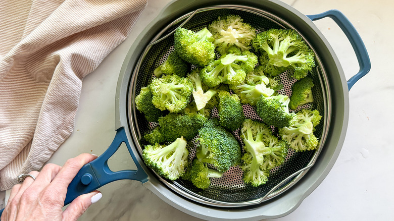 broccoli in steamer basket