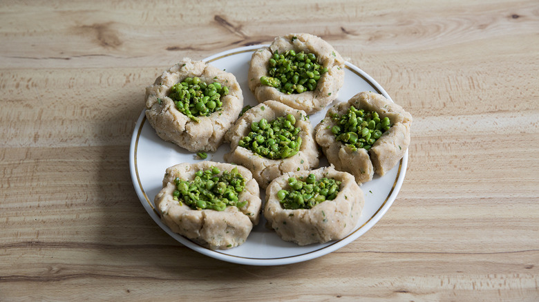 potato balls with pea stuffing