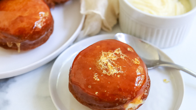 filled donut with caramel topping