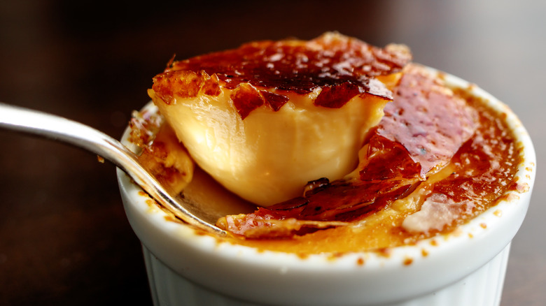 Custard scooped out of a dish