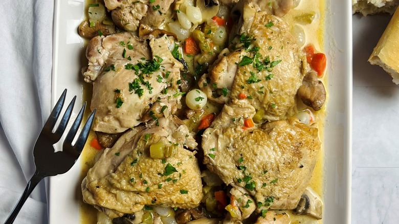 Chicken fricassee on a platter