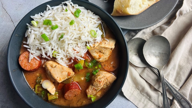 chicken gumbo rice in bowl