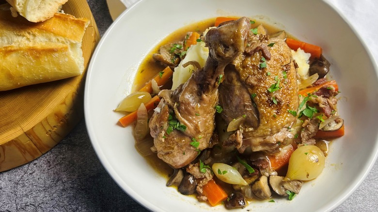 coq au vin serving in bowl