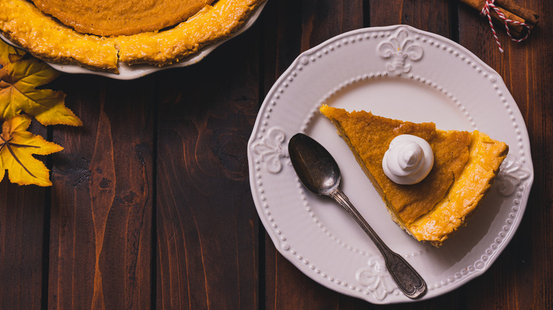 pumpkin pie slice on plate