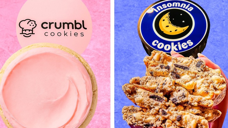 Crumbl cookies and Insomnia cookies logos