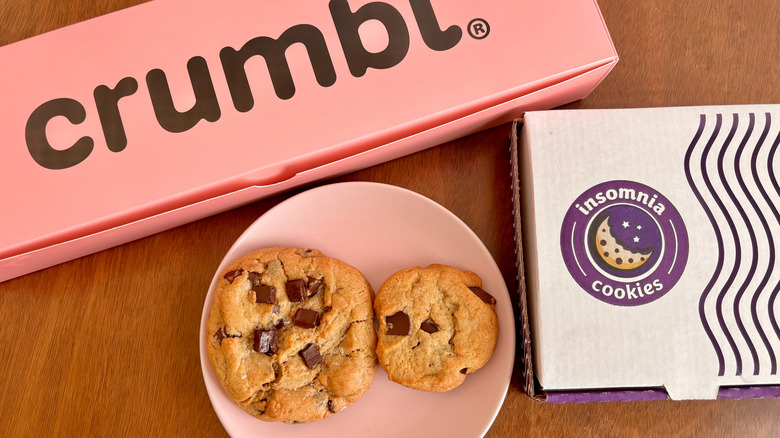 chocolate chip cookies with cookie boxes