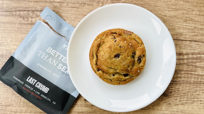 Last Crumb chocolate chip cookie on a white plate