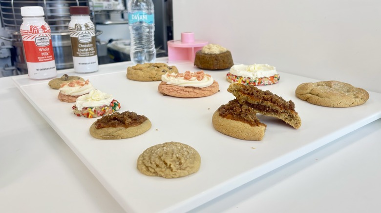 Tray of Crumbl cookies in store