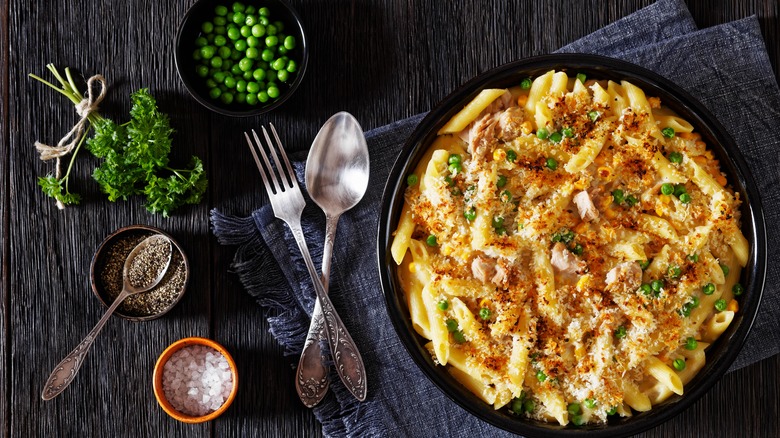 baked pasta casserole with garnishes