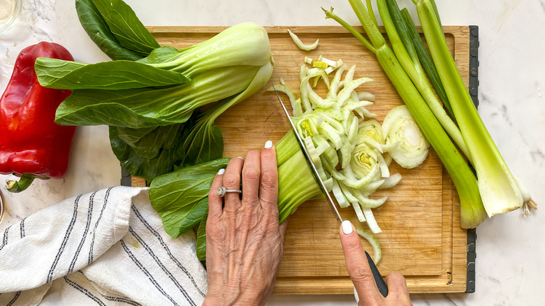 chopping bok choy