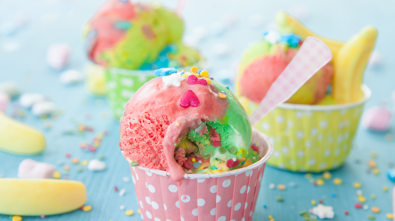 ice cream with crumbled candy toppings