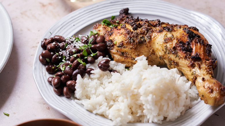 chicken and beans on plate