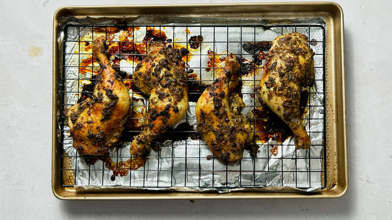 cooked chicken on wire rack