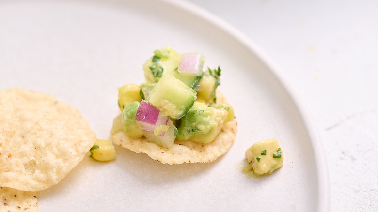 Cucumber avocado salsa on chip