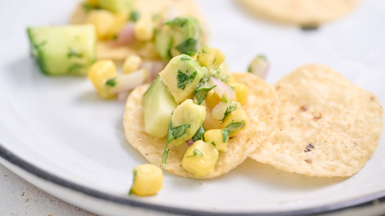 cucumber salsa on tortilla chip