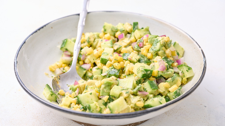 cucumber salsa in a serving bowl