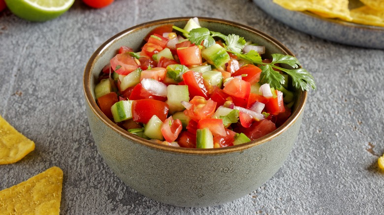 bowl of cucumber pico de gallo