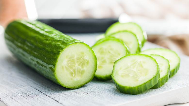 Close-up of a sliced cucumber