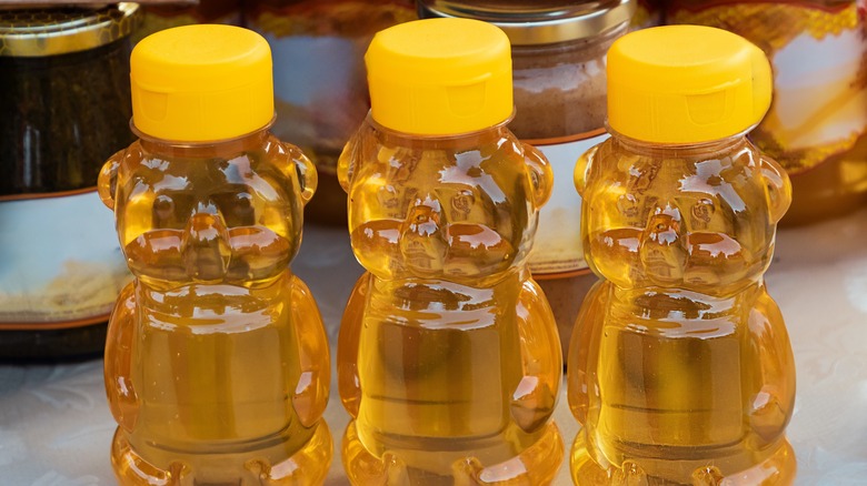 plastic bottles of honey