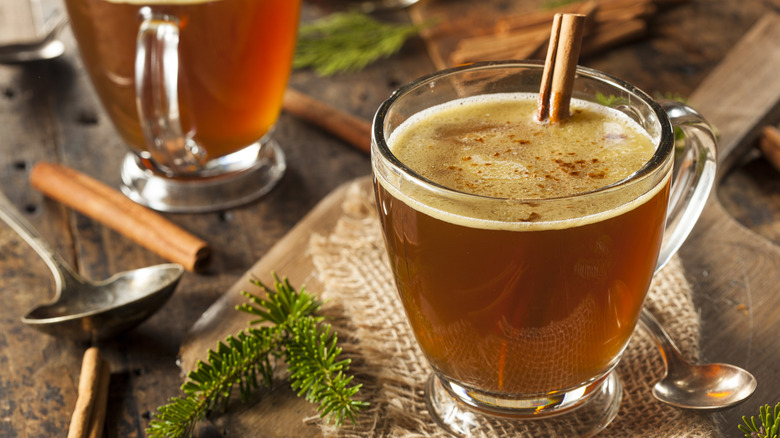 Hot buttered rum in a glass.