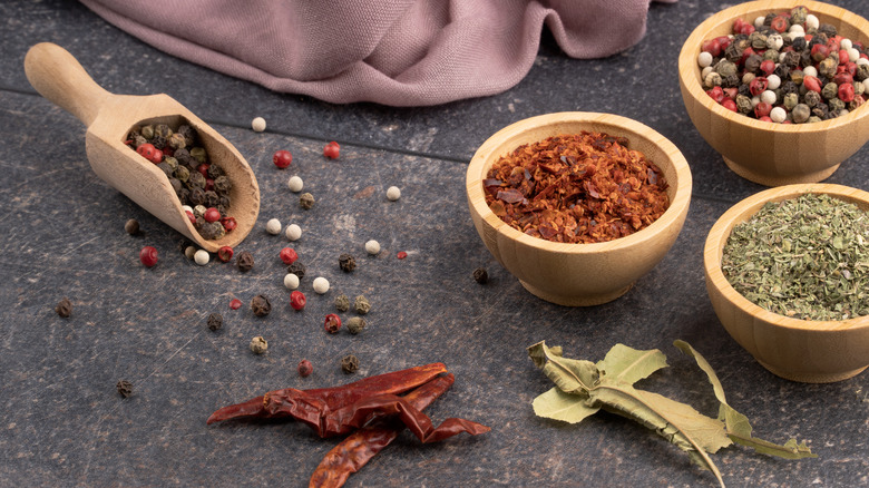 Selection of seasonings on granite