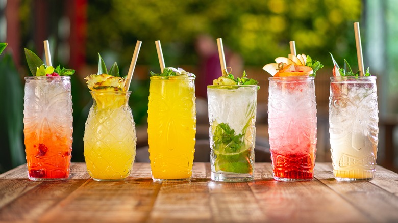 variety of tropical cocktails