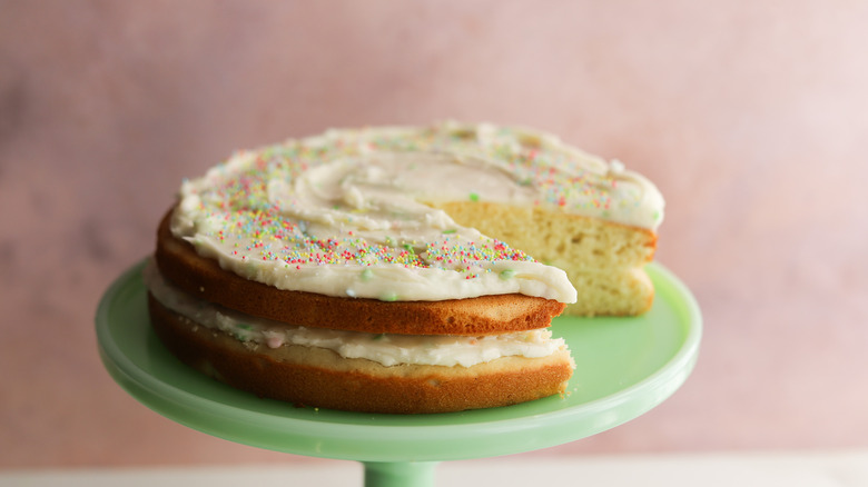 Sliced birthday layer cake