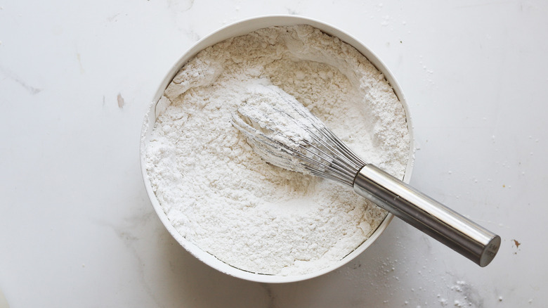 Bowl of dry cake ingredients